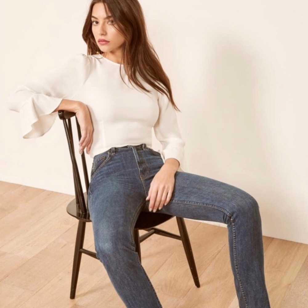 White Reformation Top with Bell Sleeves and Keyhole Back Size XS